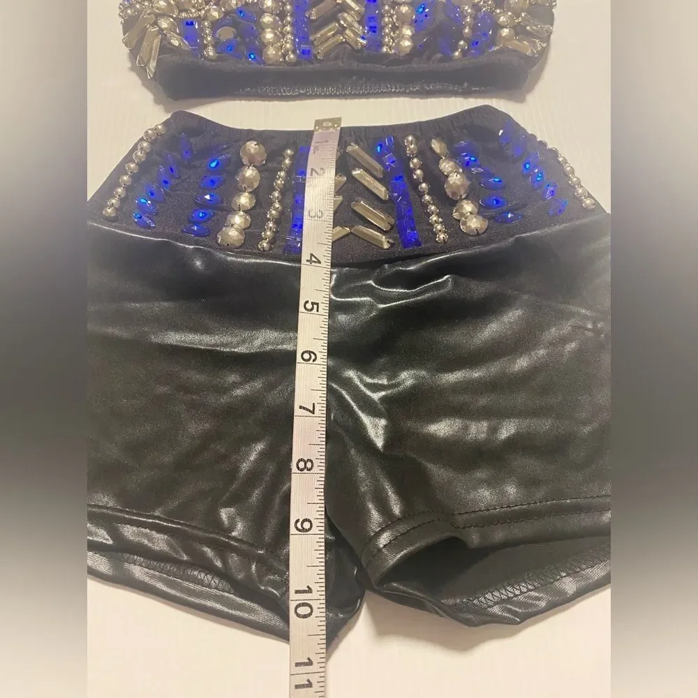Glamour Dance solo costume mature faux leather studded rocker goth 2 piece LC